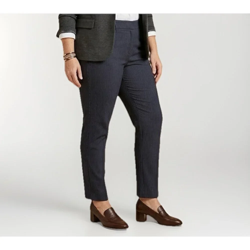 NEW Lane Bryant Blue Pinstripe Trousers Pants Plus Size 18 Straight Leg Career